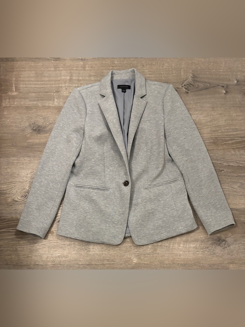 Ann Taylor Heather Light Gray Single-Button Ponte Lined Blazer Size 8
